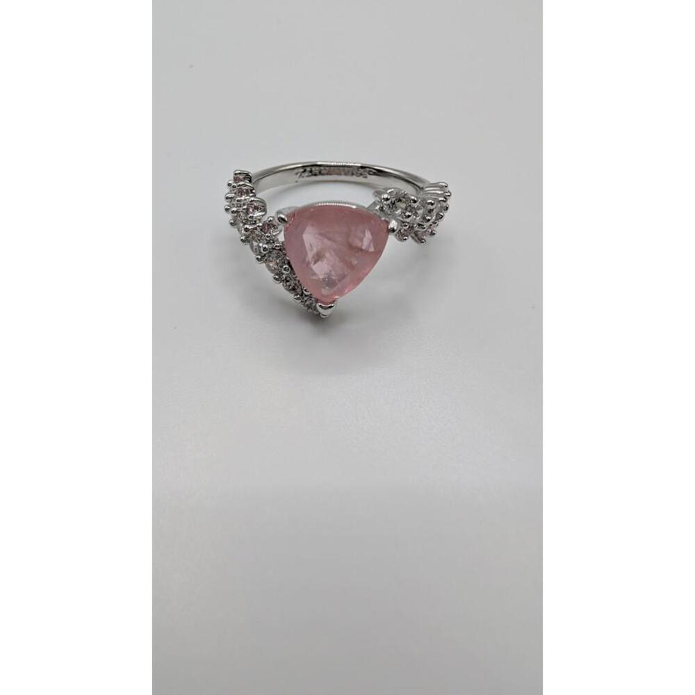 Silver Ring with Pink Gemstone and Clear Accents Size 7 - Picture 5 of 8